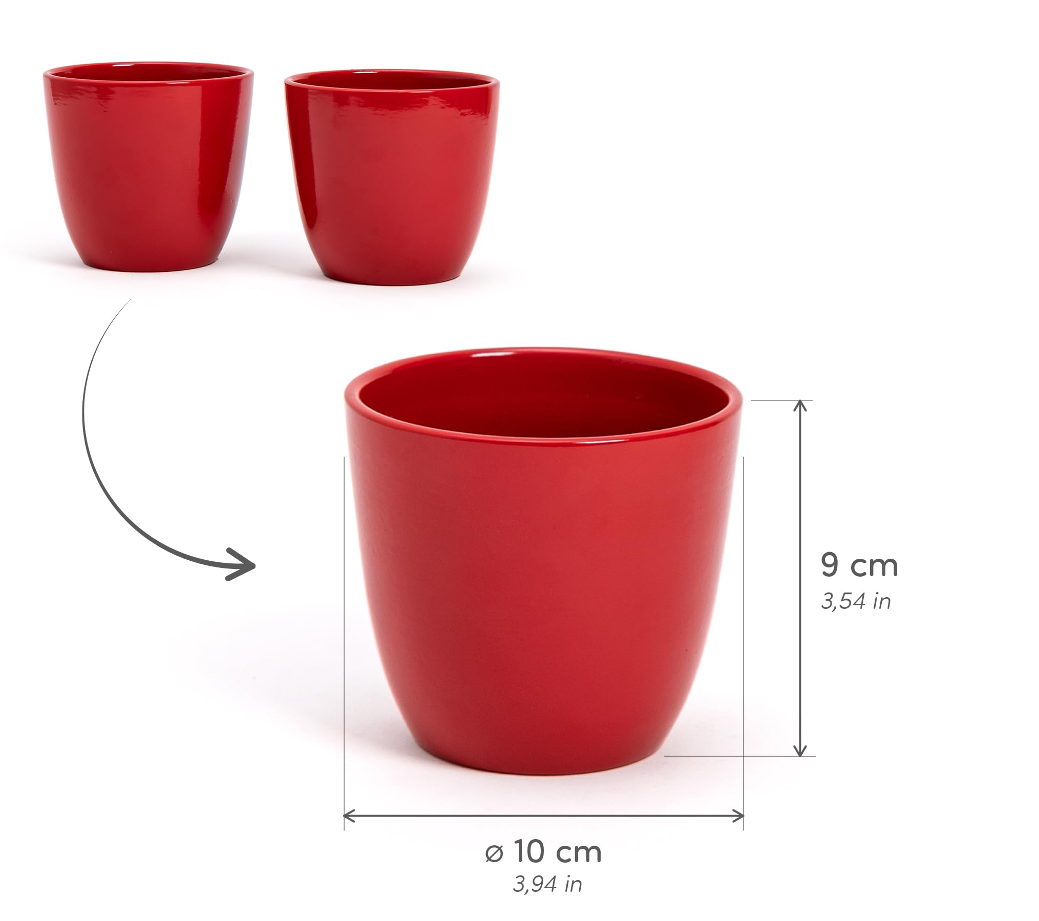 Set di 2 Vasi in terracotta | Misure D.10 cm H.9 cm | Ideali per Piante, Fiori e Bonsai. Coppia di Vasi da Interno ed Esterno | Portavasi Eleganti per Casa, Giardino, Balcone, Terrazzo (Rossi)