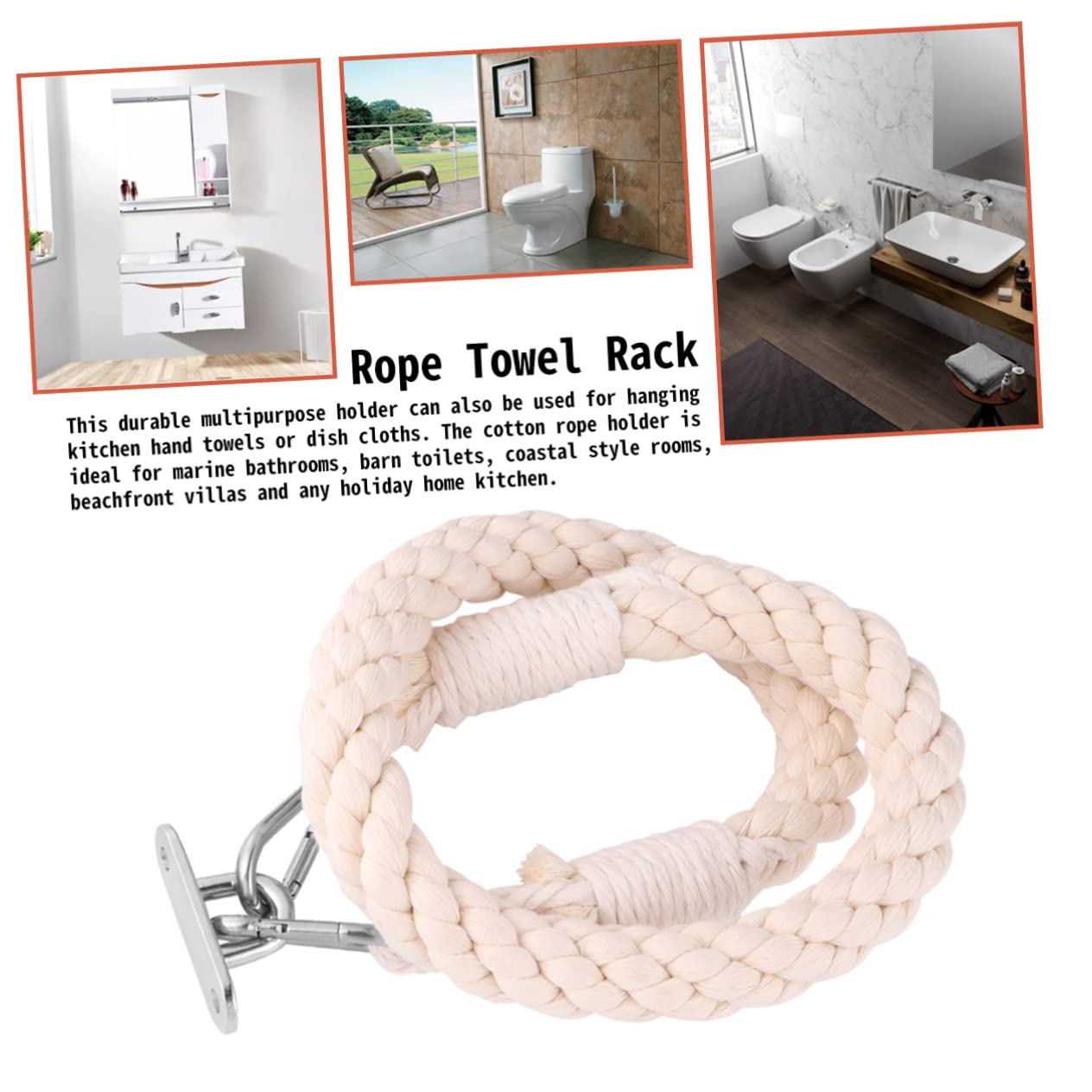 Housoutil Toilettenpapierhalter Flexibles Design aus Baumwollseil mit Metallhaken Handgefertigt im Maritimen Stil für Badezimmer für Ferienhaus und Badezimmerwand