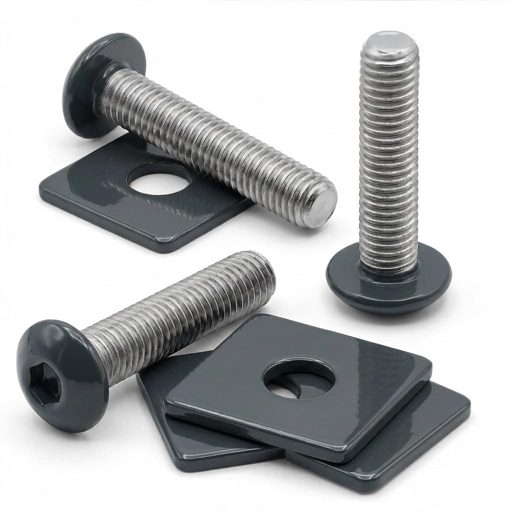 25 viti e piastre di fissaggio per recinzione a doppia asta, in acciaio inox A2, vite per costruzione di recinzioni, antiruggine, rivestite in Germania, RAL 7016 (antracite)