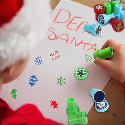 Miniatura 5 de 30 sellos de Navidad, varios colores autotintados de Navidad con 30 estilos, mini sellos de vacaciones de plástico para niños, juguetes, regalos de