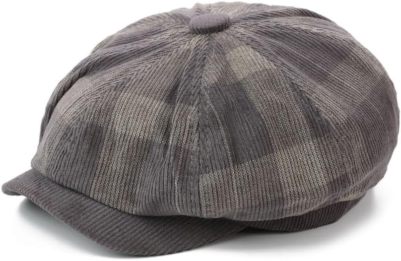 Plaid Corduroy Painter's Hat - Retro British Octagonal Newsboy Cap for Winter Warmth