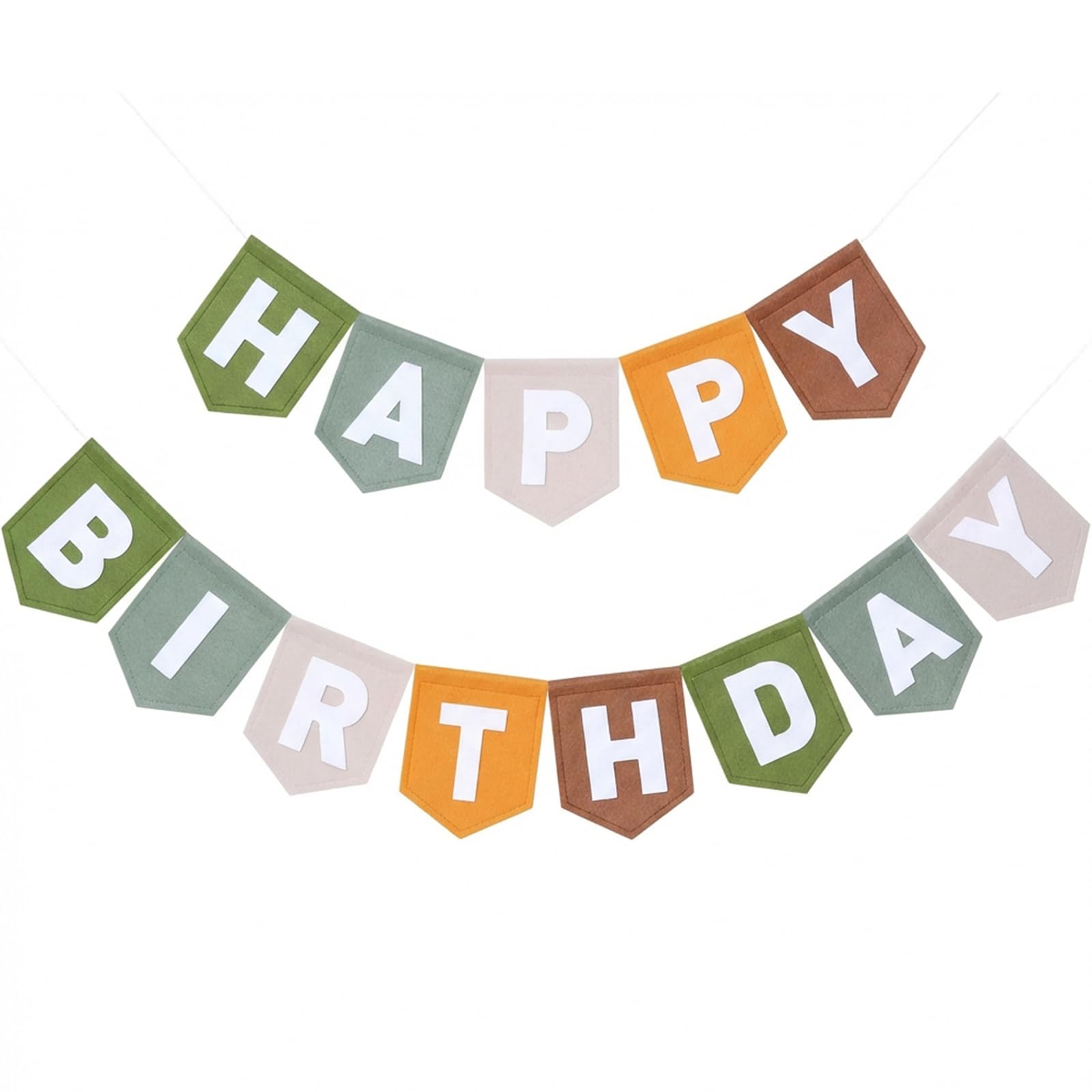 Peybaiwy Felt Happy Birthday Banner Pre-Strung Birthday Sign Decorations for Girls Boys Colorful Wall Hanging Party Supplies Photo Props Backdrop (Green Beige Yellow Brown)