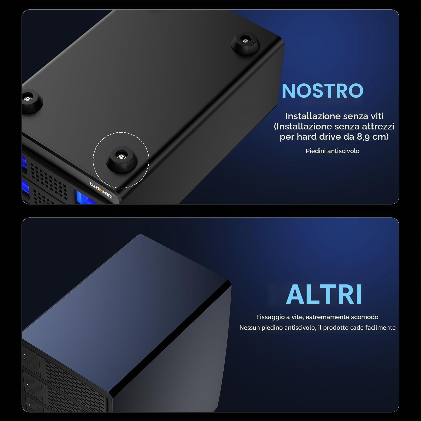 CENMATE Hard Drive Case 2 Baia in Alluminio con Ventola per HDD/SSD SATA da 2,5/3,5 con USB A/C 3.0, Supporto Hot Swappable, Espansione a Margherita, Case HDD senza attrezzi, DAS (NO RAID/NAS)