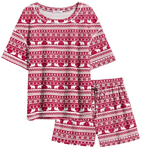 Image of Ekouaer Women's Waffle Knit Two Piece Lounge Set, Soft Matching Outfits for Daily Wear, Casual Shorts Set with Pocket
