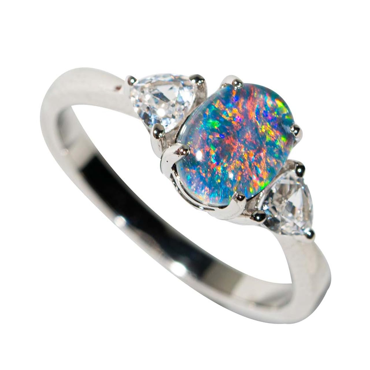 Sterling Silver Australian Opal Ring with White Topaz Accents Genuine Multicolor Australian Opal Gemstone Jewelry Timeless Gift for