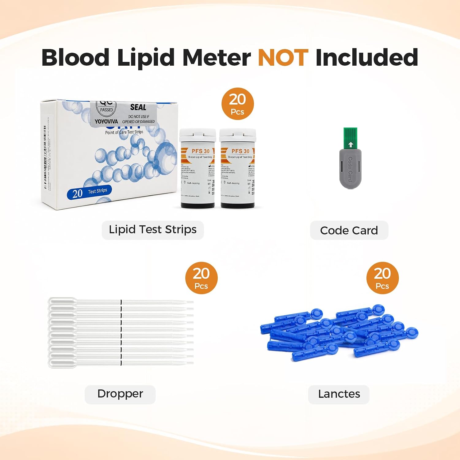 20 Pack 5 in 1 TC HDL TG LDL TC/HDL Test Strips with Droppers Lancets Compatible with The YYLIP-01 Lipid Meter (Meter Not Included)