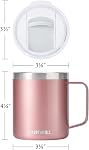 SUNWILL Insulated Coffee Mug with Lid, Travel Tumbler with Handle, 14 oz Stainless Steel Cup for Camping, Office, Home, Rose Gold