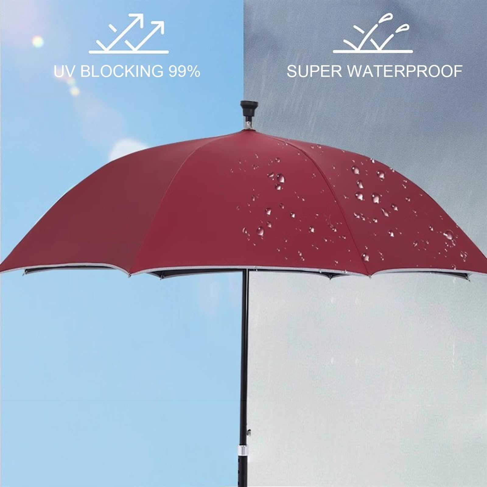 Parasol laski do chodzenia, regulowana długość, przenośna wiatroszczelna laska do wędrówek i użytku na zewnątrz, wygodna kula 2 w 1 z funkcją parasola