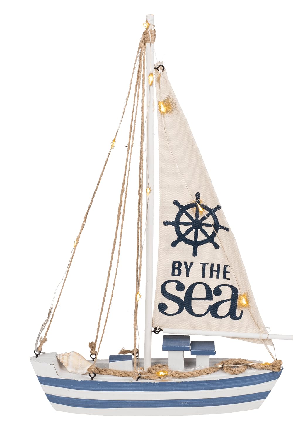 Out of the blue Nave a vela in legno con 11 LED, ca. 38,5 x 25 x 5 cm, batterie incluse