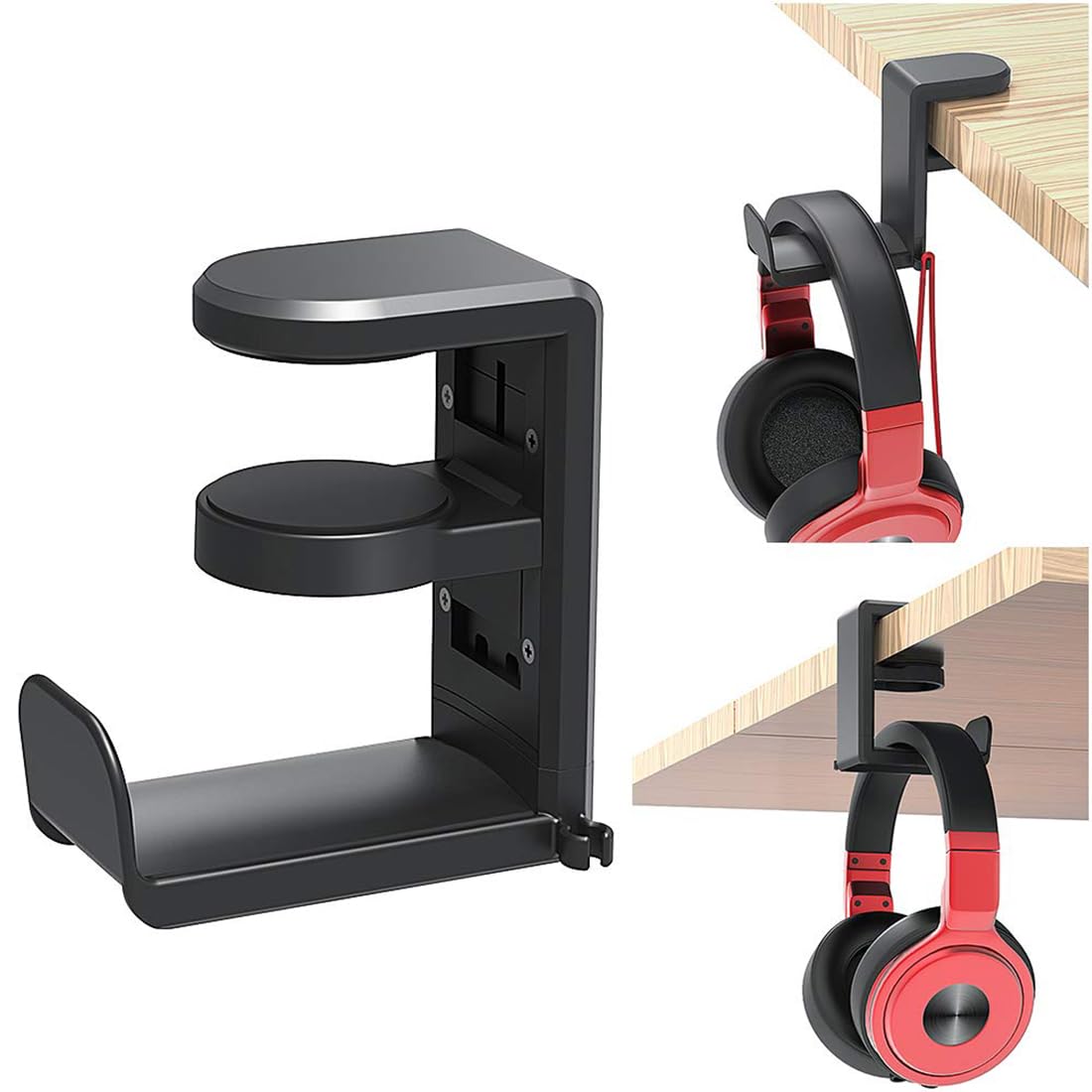 Black 360 Degree Rotation Headset Hanger Holder, Adjustable Gaming Headphone Stand Hook Under Desk Mount Headset Clamp with Cable Organizer Clip-image-20