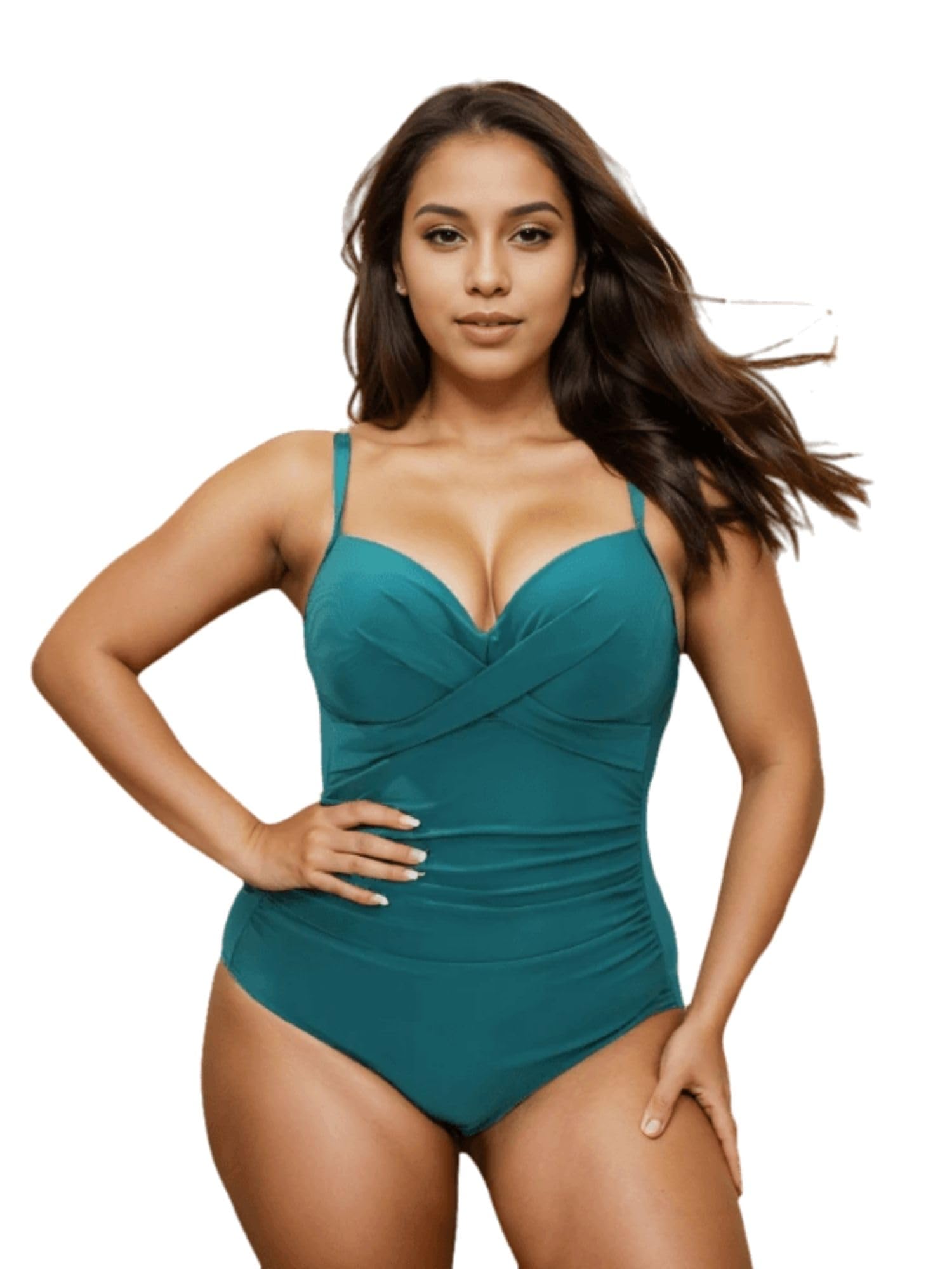 PolySpandex Teal Plus Size Monokini | Teal One-Piece Swimsuit | Padded (in-Built with Underwire) | Swimming Costume for Women | Swimwear | Sizes: L to 4XL-image-10