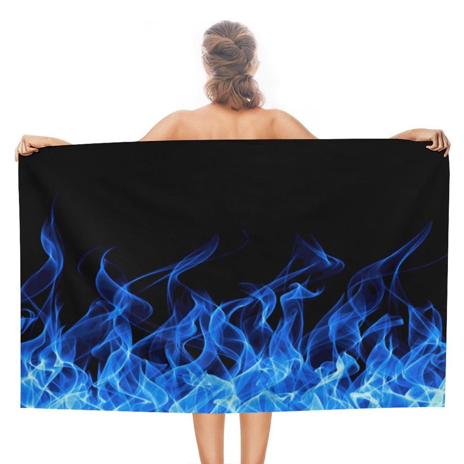 LEDFCVSU Beach Towel, Blue Burning Flame Bath Towel, Absorbent Towel for Swimming, Sports, Travel