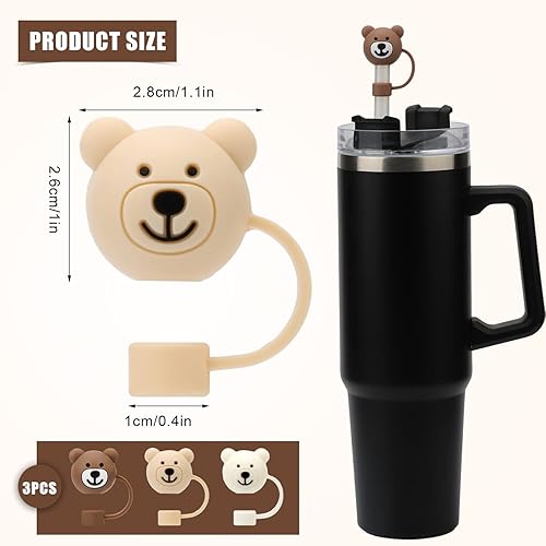 Miniatura 2 de 3 fundas para popote de oso, bonitas fundas de popote de silicona suave de dibujos animados, tapas protectoras sin BPA compatible con Stanley Straws