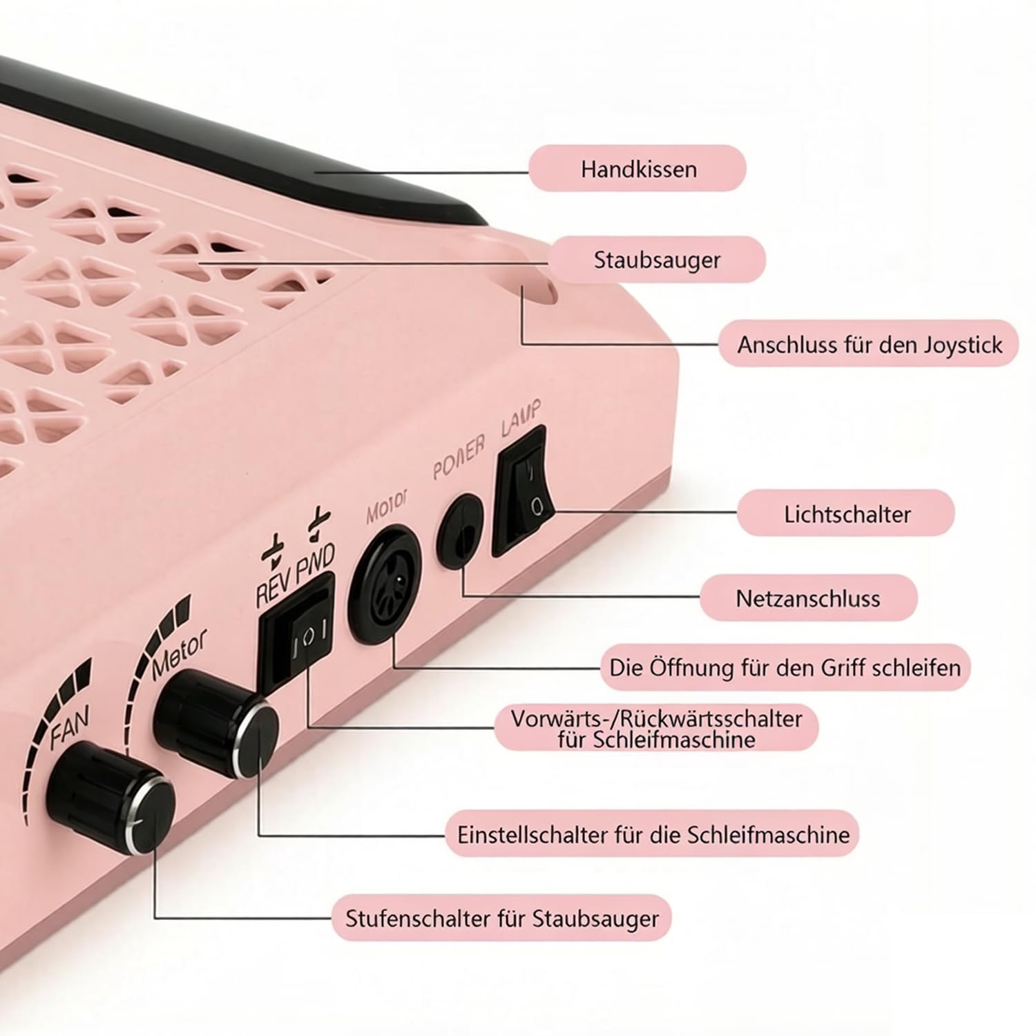 Kit de manicura y pedicura profesional 4 en 1 con potencia de succión de 80 W y filtro lavable, cortaúñas profesional de 30.000 rpm y lámpara LED para pedicura y