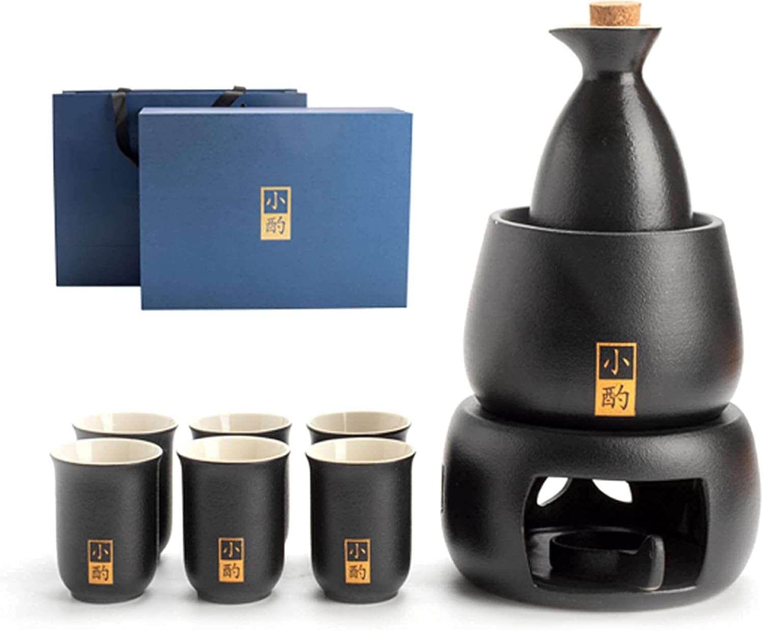 トレンディなデザインの酒セット ウォーマー付き、伝統的なホットセット 6点 ウォーミングマグ1個、酒ポット1個、酒カップ4個、ギフト