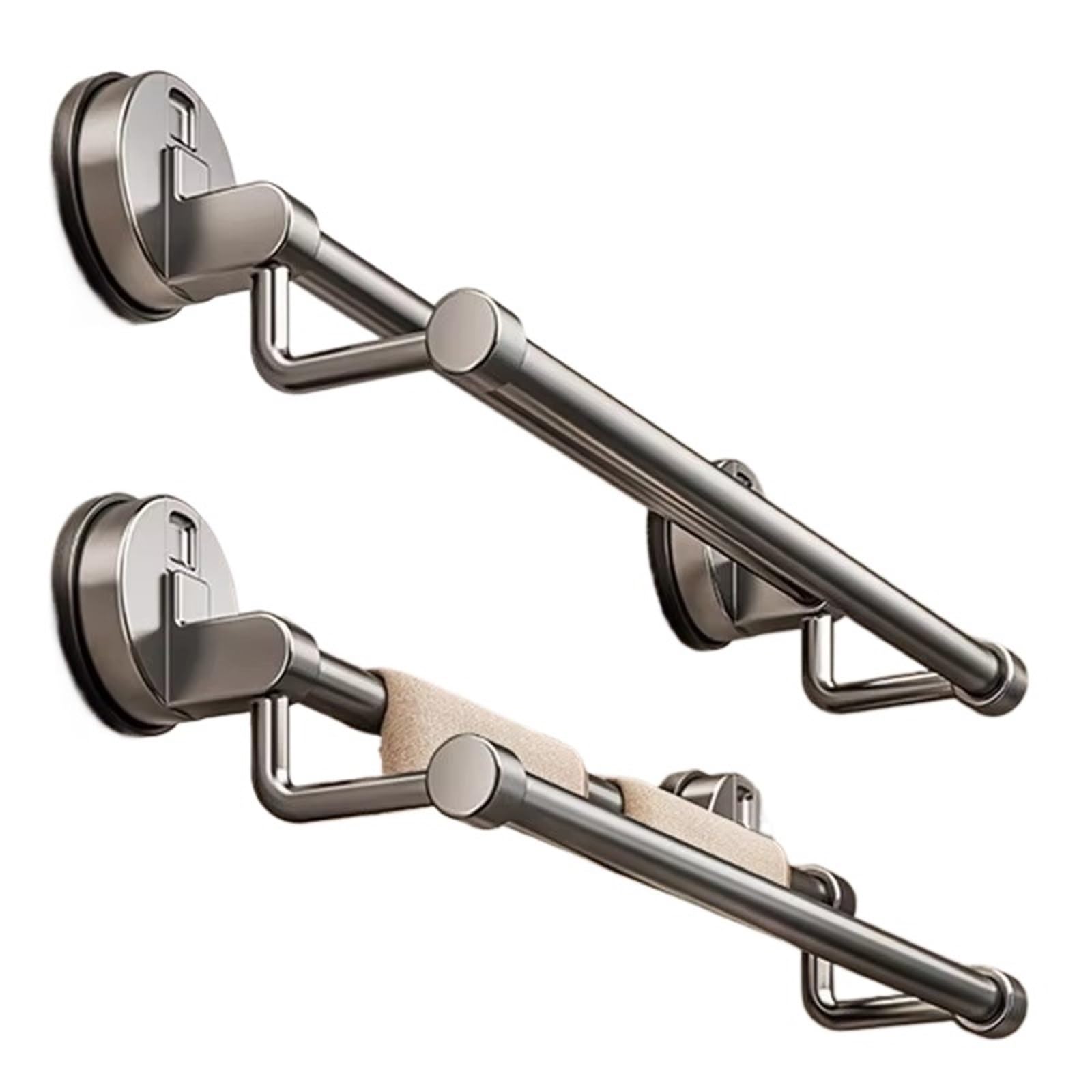 Washroom Double Rod Space Aluminum Suction Cup Towel Punch-free Hanging Shelf Bathroom Slipper Storage Rack for Bathroom(Grey-double-60cm)