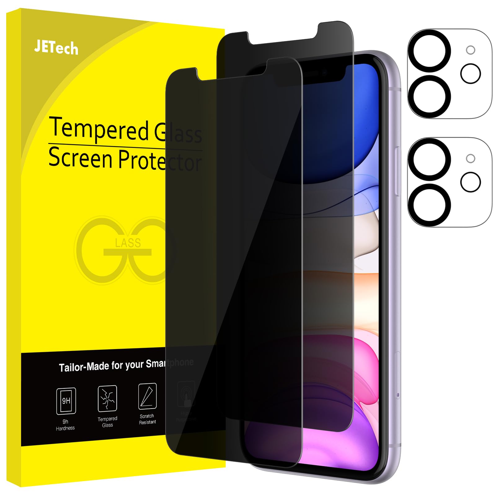 JETech Privacy Screen Protector for iPhone 11 6.1-Inch with Camera Lens Protector, Anti Spy Tempered Glass Film, 2-Pack Each