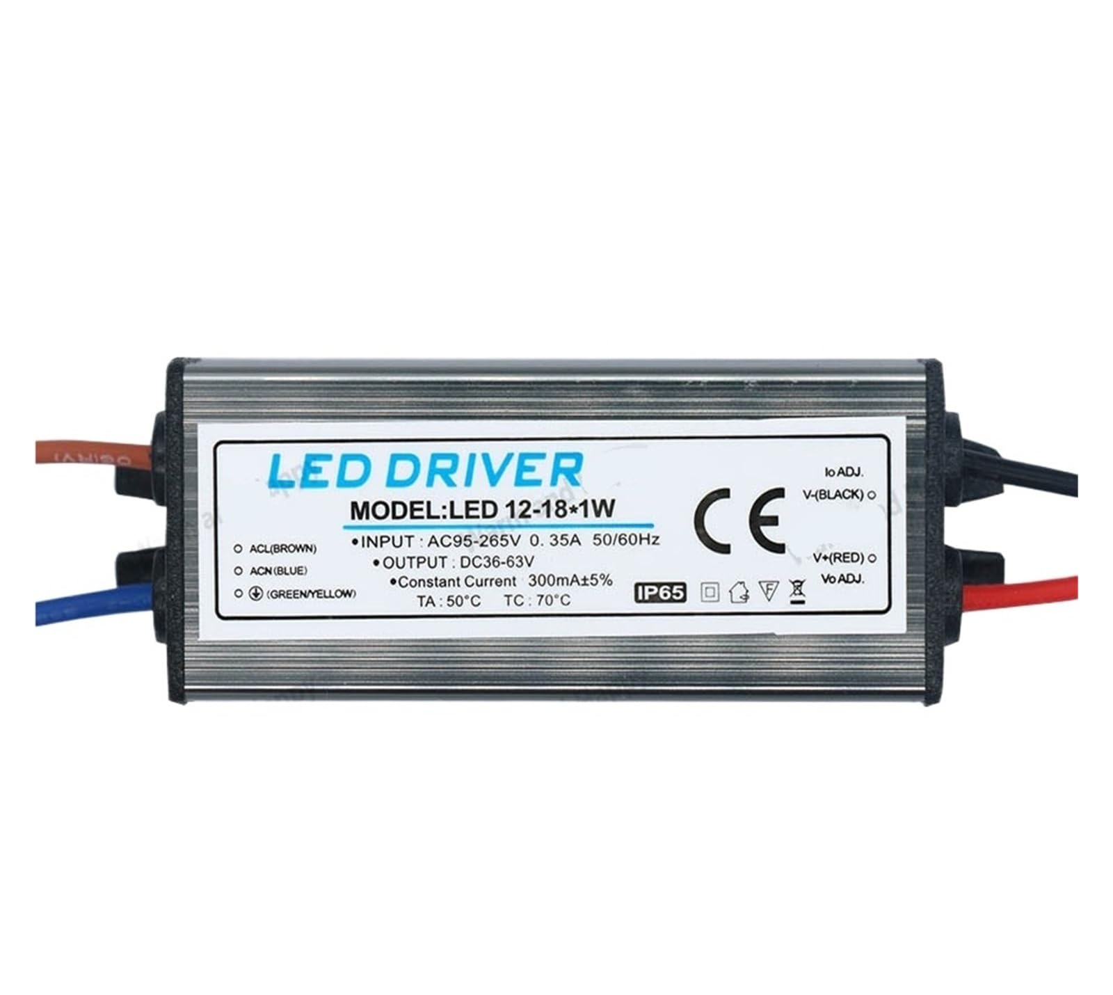 PWANUIGTE LED Driver 1-3W 4-7W 8-12W 12-18W 18-24W 25-36W AC95V-265V Power Supply 300mA Waterproof IP65 Lighting Transformer(12-18W DC36-63V)