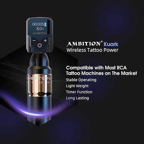 Miniatura 23 de Ambition Kuark - Fuente de alimentación para tatuajes Ambition Kuark Mini Wireless Portable RCA Tattoo 2400mAh batería de litio con pantalla digital