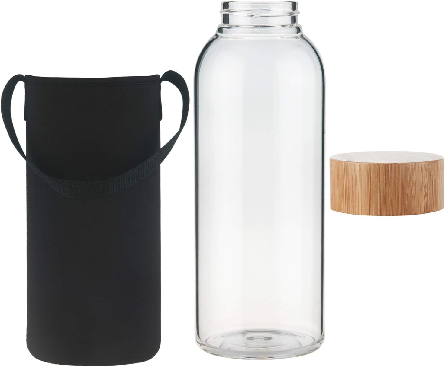 48 oz Sports Borosilicate Glass Water Bottle with Bamboo Lid with Neoprene Sleeve - Image 4