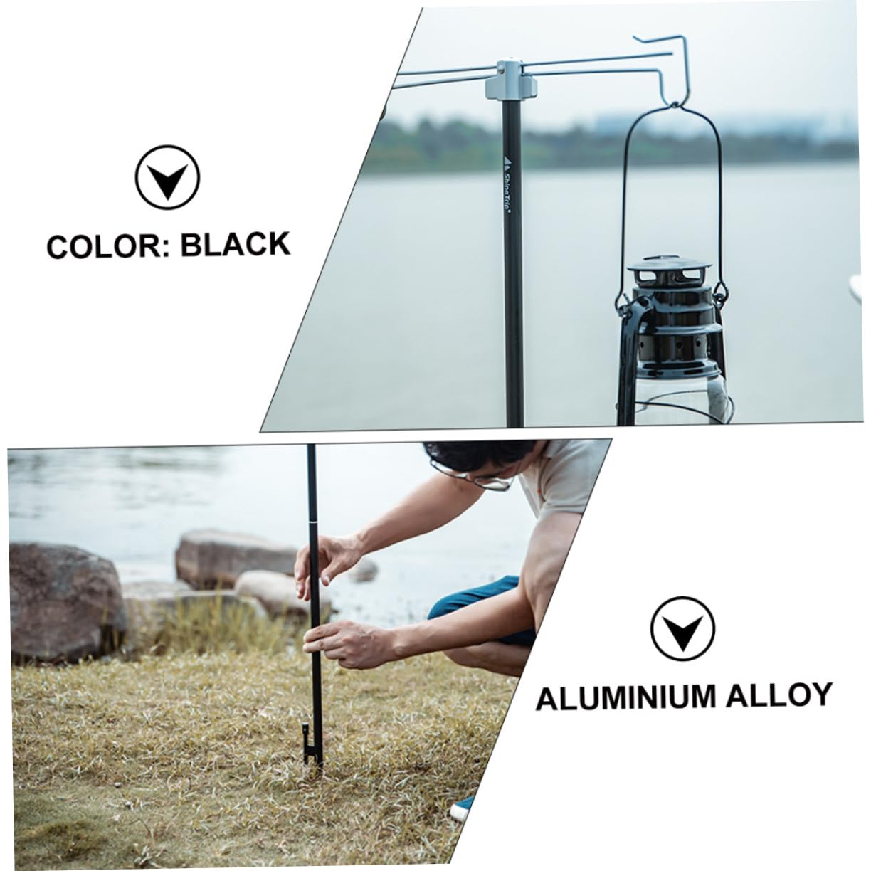 Yardwe Doppelkopflichtstativ LED Laterne umhängelampe pendelleuchte campingleuchte campung zubehör hängelampe hangelampe Camping-Lampenmast Hängeregal für Lampen Aluminiumlegierung Black