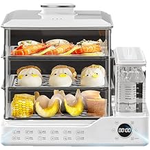 Electric Steam Cooker, Electric Steamer, 3-Tier, Steam Cooker, Household Multifunctional, Breakfast Machine, Egg Steamer, Top and Bottom Cooking, 6.4 gal 24 L Large Capacity, Smart Reservoir, Automatic Power Off, Timer Included, Independent Water Tank, 3 Stage Cooking, Healthy Vegetables White - 6.4 gal 24 L