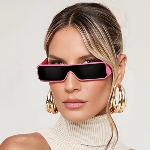 Miniatura 4 de willochra Gafas de sol pequeñas para mujeres y hombres, futuristas, alienígenas, Geth, color negro, rectangular, marco brillante, 90s, geniales