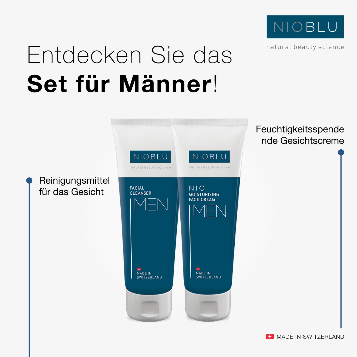 Men‘s Set – Gesichtsreiniger + Feuchtigkeitscreme – Komplette Routine für die Hautpflege von Männern – 2 x 100 ml