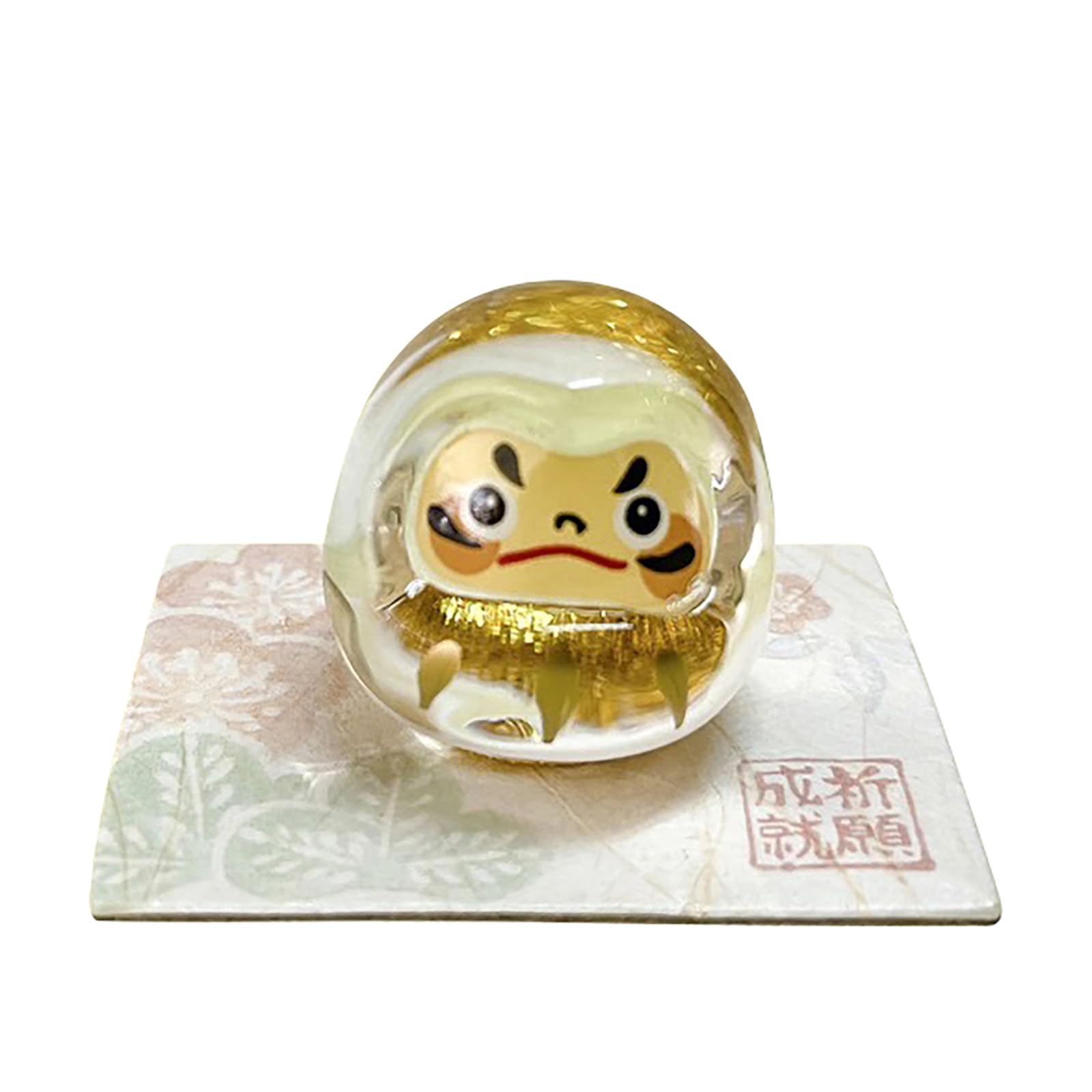 Mini Glass Daruma Figurine Gold Color Lucky Charm 1.2in Small Display