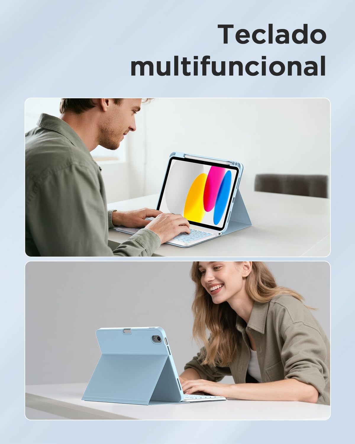 EasyAcc Teclado iPad A16 11 Generación 2025/10 Generación 2022 (11/10,9 Pulgada), QWERTY Español Ñ, Bluetooth Magnéticamente Teclado con Película Protectora para iPad 10/11 Gen, Azul 10