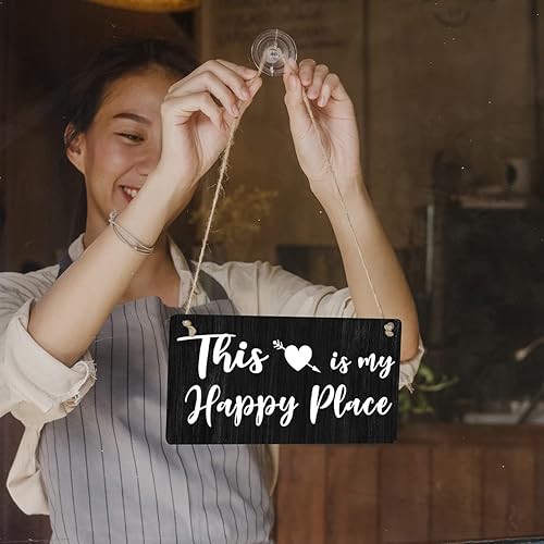 Miniatura 4 de Letrero inspirador para la familia, regalo de casa de campo con texto en inglés This is My Happy Place para colgar en madera, para decoración del