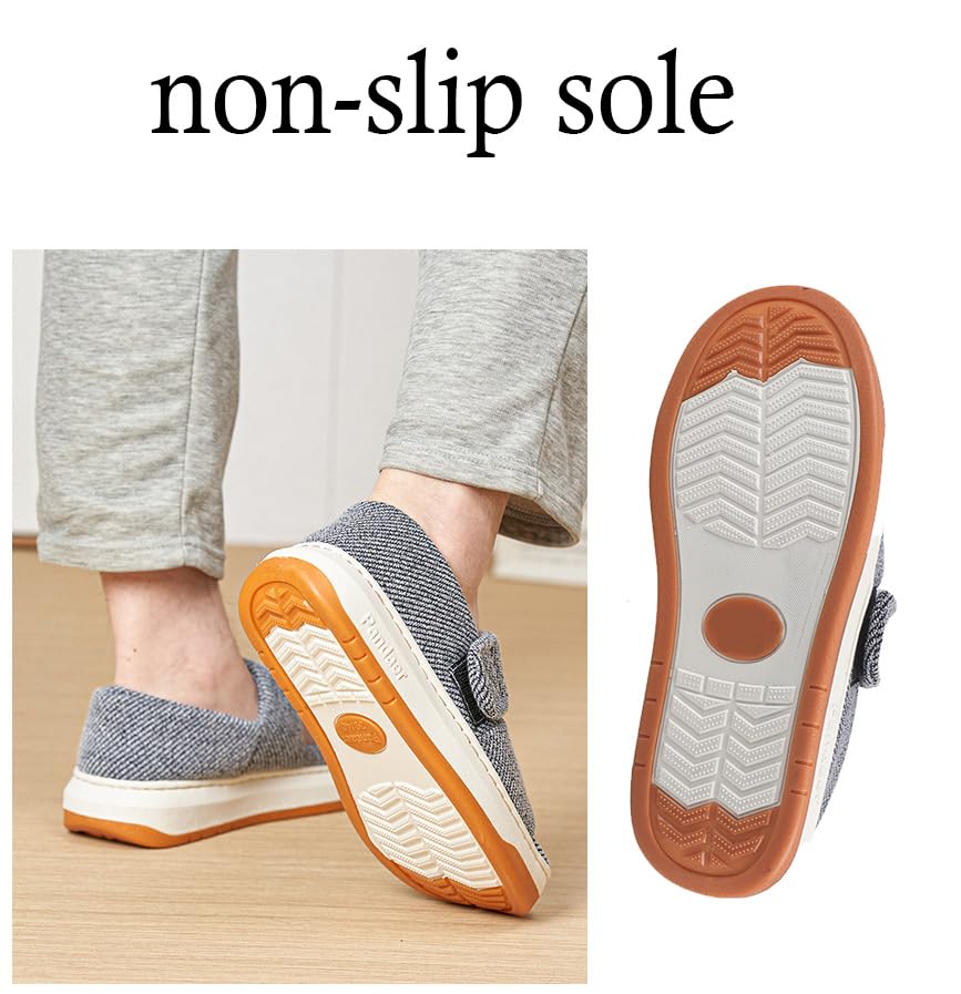 Men Wide Flat Sandals Summer Slippers for Swollen Feet Senior Stripe Non-Slip Home Shoes Corduroy Outdoor Walking Footwear4