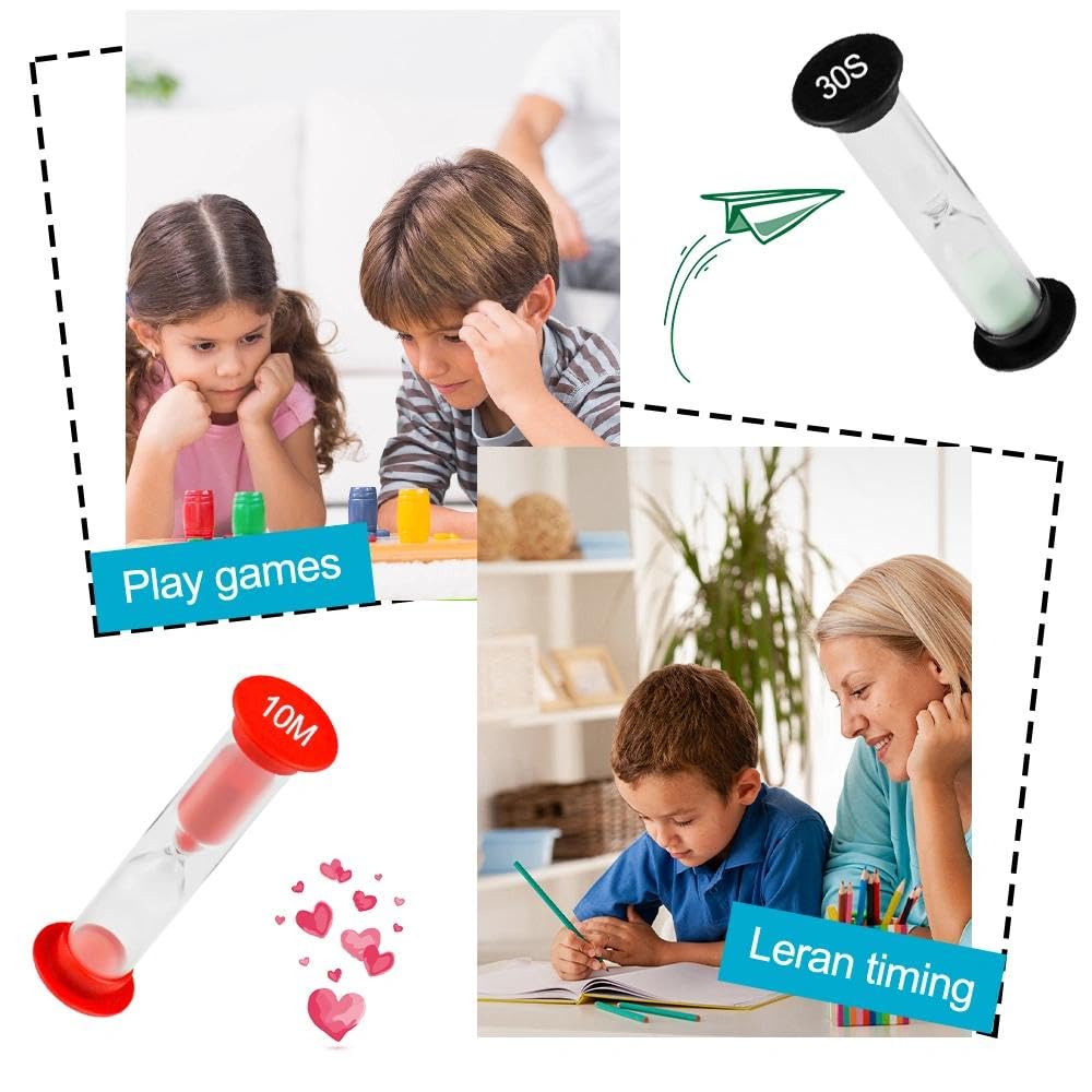 Comzantor 6 Pezzi Clessidra Timer, 30S, 1Min, 2Mins, 3Mins, 5Mins, 10Mins Clessidre Colorate, Sand Clock Timer, Sandglass Set, Orologio da Sabbia per Spazzolini, Sport, Giochi, Ufficio, Casa, Cucina - 4