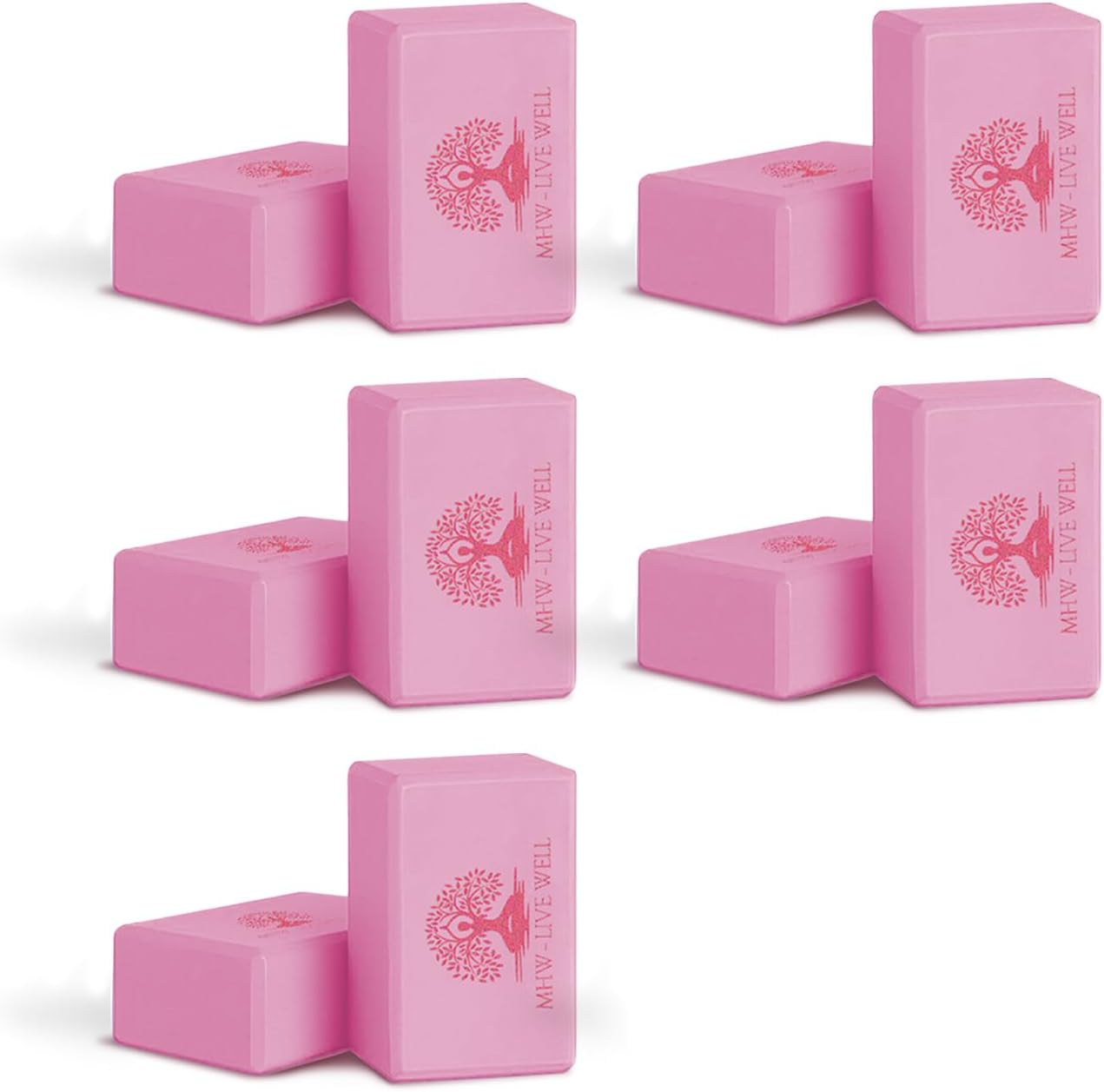 MHW - LIVE WELL EVA Foam Yoga Block, High Density Foam Exercise Block - Lightweight Pilates Block - 9.06 x 5.91 x 2.95 Inches, Single Piece, EVA Material - Pink (Pink, Pack of 10)
