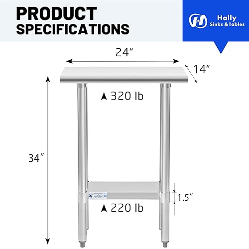 Vista 46 de Hally - Mesa de trabajo y preparación de acero inoxidable de 24 x 30 pulgadas, mesa comercial con certificación NSF de gran resistencia con estante