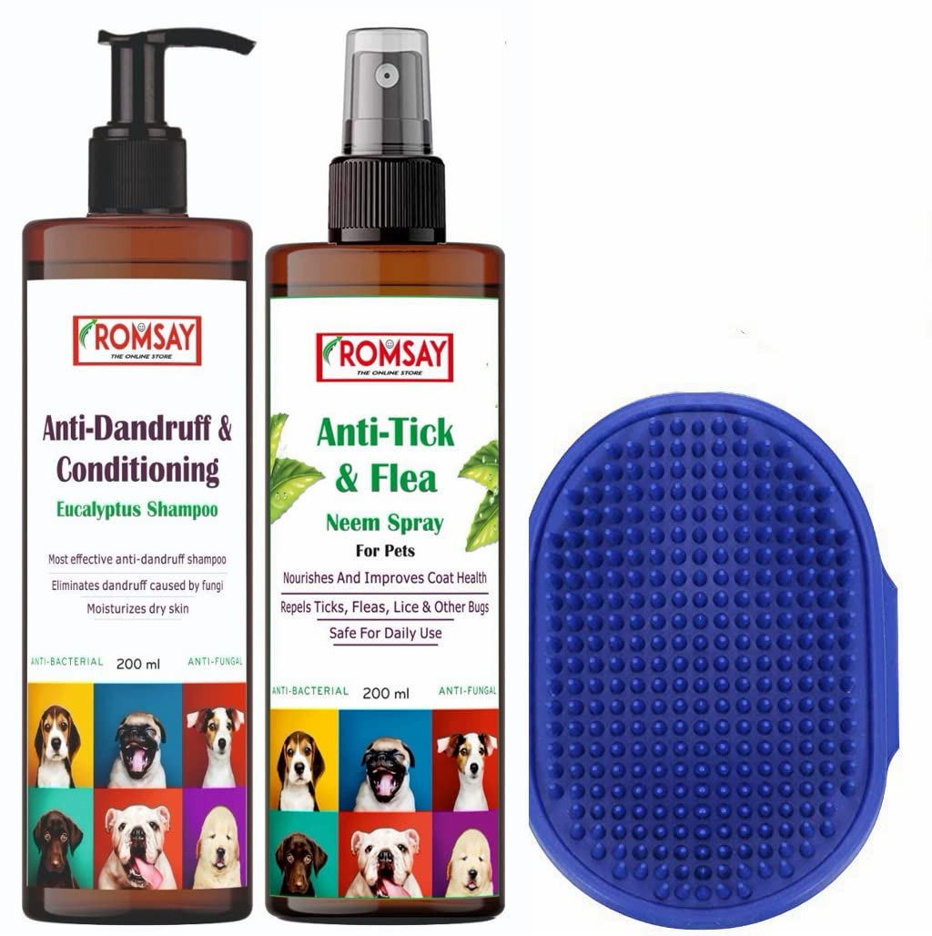 ROMSAY Anti-Dandruff & Conditioning Shampoo|Anti-Tick & Flea Neem Spray|Pet Brush|Conditioning Fresh Notes |Neem |Eucalyptus Mint Dog Shampoo|Anti-Fungal & Anti-Itching (400 Milliliter) (B0BPMX76CN) Amazon Price History, Amazon Price Tracker