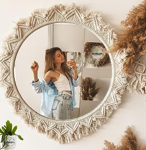 Macrame Hanging Wall Mirror With Macrame Round Mirror Art Boho De...
