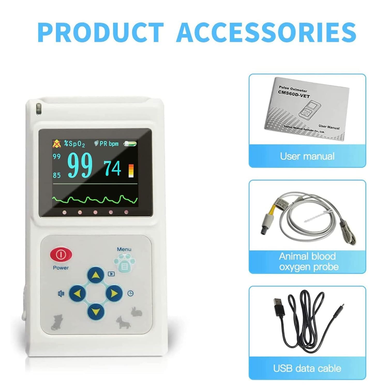 JOSBY 1,8-Zoll-Veterinär-Pulsoximeter, tragbares Veterinär-Pulsoximeter Tierarzt SPO2-Pulsfrequenzmonitor Ohr/Zunge, 30 BPM ~ 250 BPM PR-Messbereich, für Familie, Tierklinik, Tiere, Katzen, Hunde