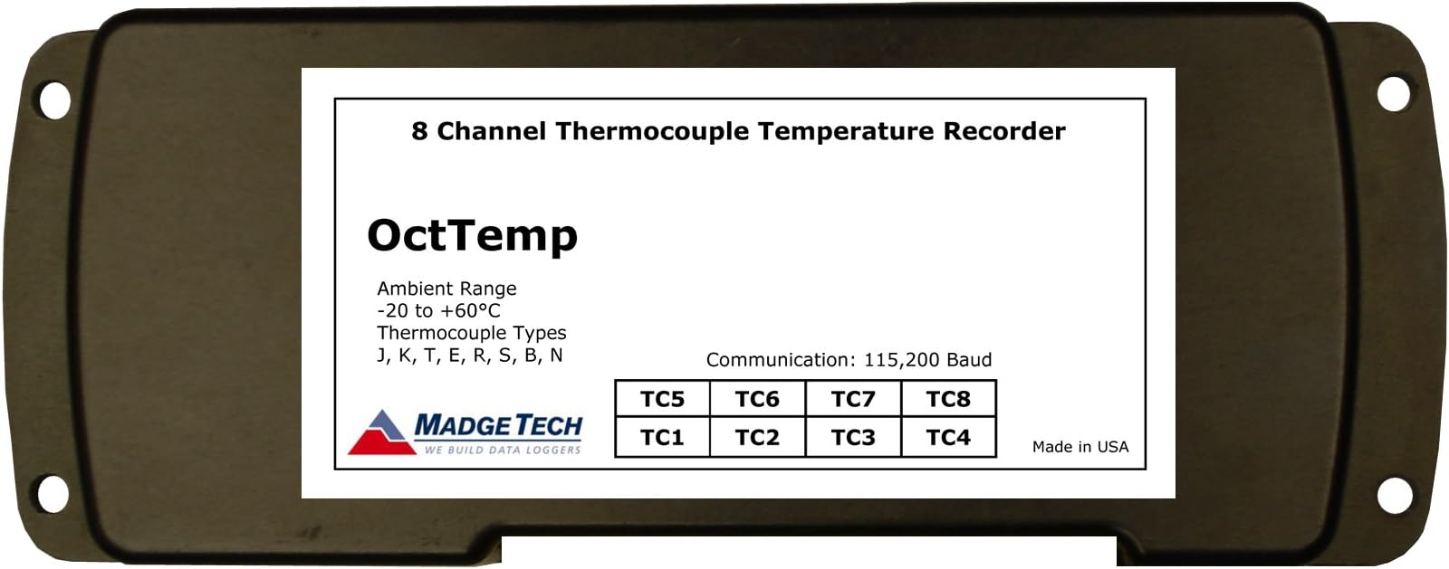 OctTemp-CERT Thermocouple Based Temperature Data Logger, 8 Channel, with Mini Plug Connectors, with NIST Certificate