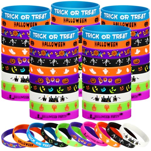 Hiboom 100 Pcs Halloween Rubber Bracelets - 10 Styles, Party Favors & Gifts, Goodie Bag Fillers, Supplies & Giveaways