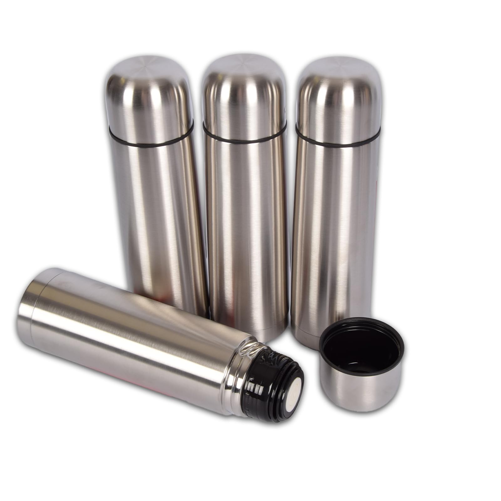 4er Set Thermoflasche Edelstahl Grau 750ml I Durable & Hochwertiger Edelstahl | 8cm breit, 28,5cm hoch I Inklusive Edelstahldeckel, ideal für heiße und kalte Getränke