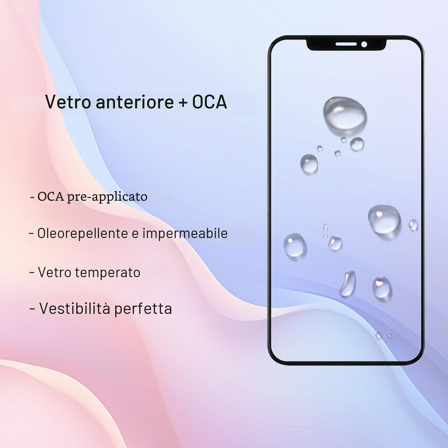 Schermo in Vetro Anteriore di Ricambio +Oca Compatibile con iPhone 13/13 PRO con Kit Attrezzi (No Tattile e Display LCD) -6.1"