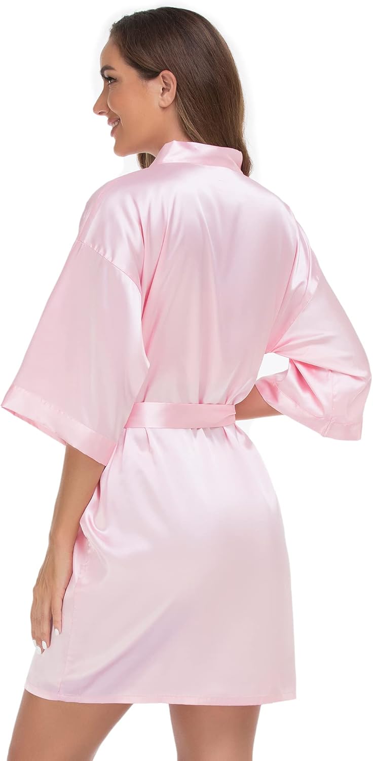 VOGUEMAX Women's Short Kimono Robe Silky Satin Bathrobe Bride Bridesmaids Getting Ready Sleepwear Soft Nightgown - Image 2