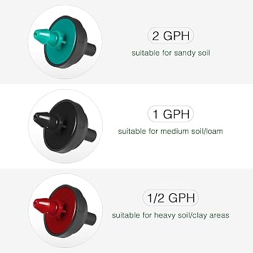 2 GPH Drip Emitters, 2 GPH Pressure Compensating Drip Emitters Maintain Constant Flow, 2 GPH Drip Irrigation Emitters, 50 Per Bag, Green/Black