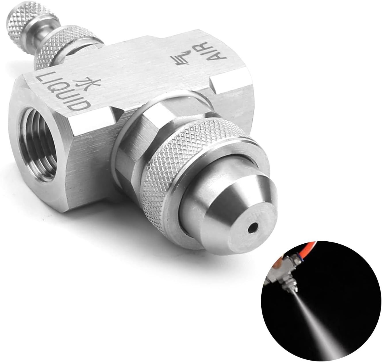 MroMax 1/4BSP Female Thread 30 Degree Round Spray Air Atomizing Mist Nozzle 304 Stainless Steel