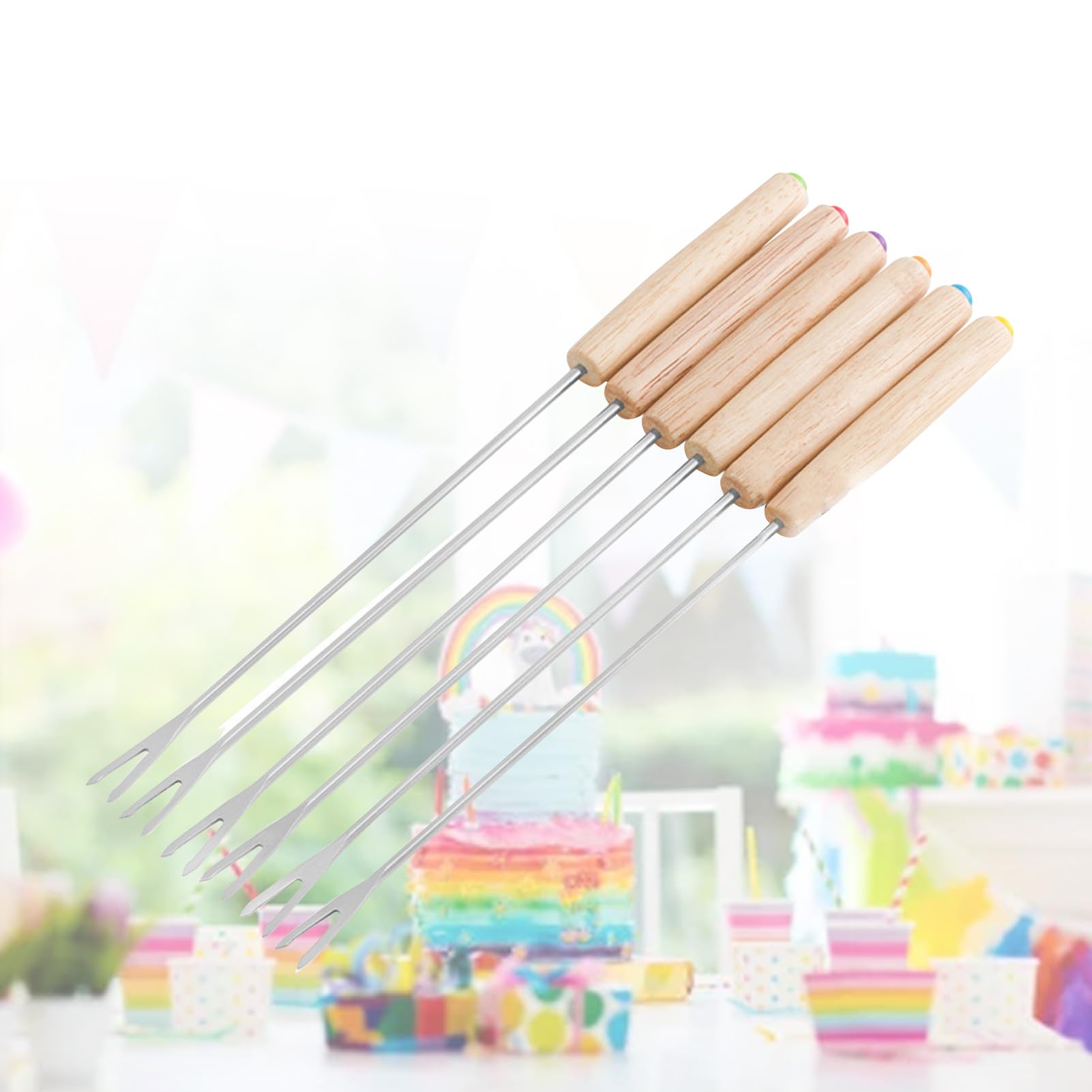 Fondue Forks, 6PCS Fondue Sticks Color Coded Cheese Fondue Forks Smores Sticks Stainless Steel Fondue Forks for Chocolate Cheese