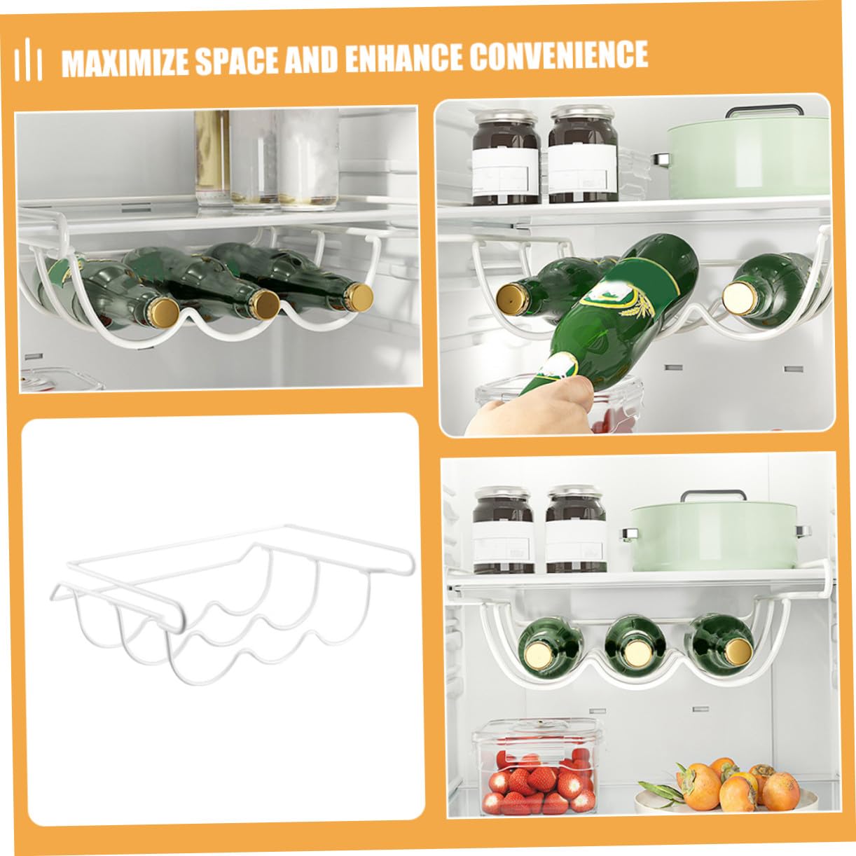Toyvian Botellero para Refrigerador de Hierro Blanco, Soporte Apilable para Botellas de Vino y Bebidas, Diseño Moderno y Elegante para Maximizar Espacio en Nevera