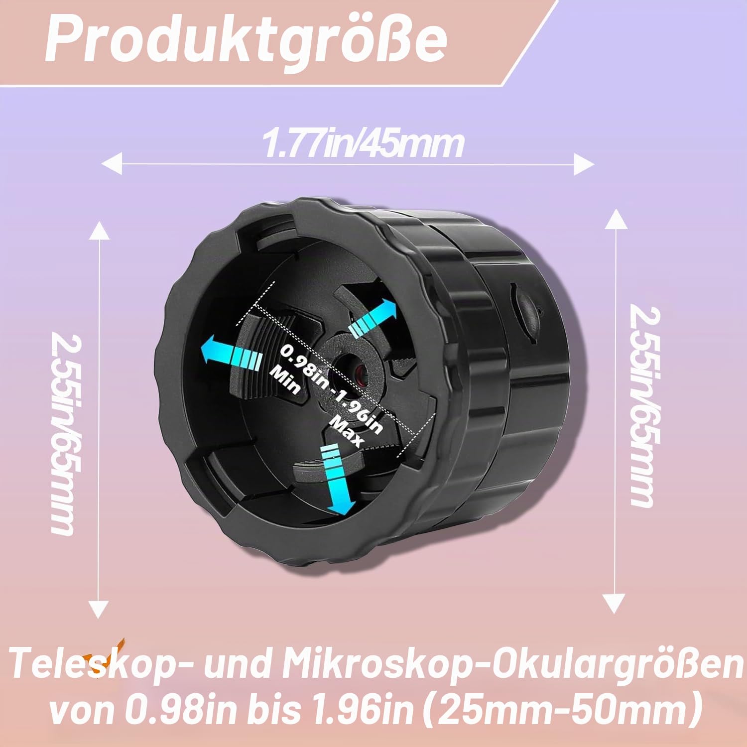 WiFi-Okularkamera,mit 1.5-Zoll-Bildschirm, 2.5K-Video,1920 x 1080 Pixel, geeignet für 24-50 mm optisches Teleskopmikroskop und Monokular-Fernglas, mit 64GB Speicherkarte
