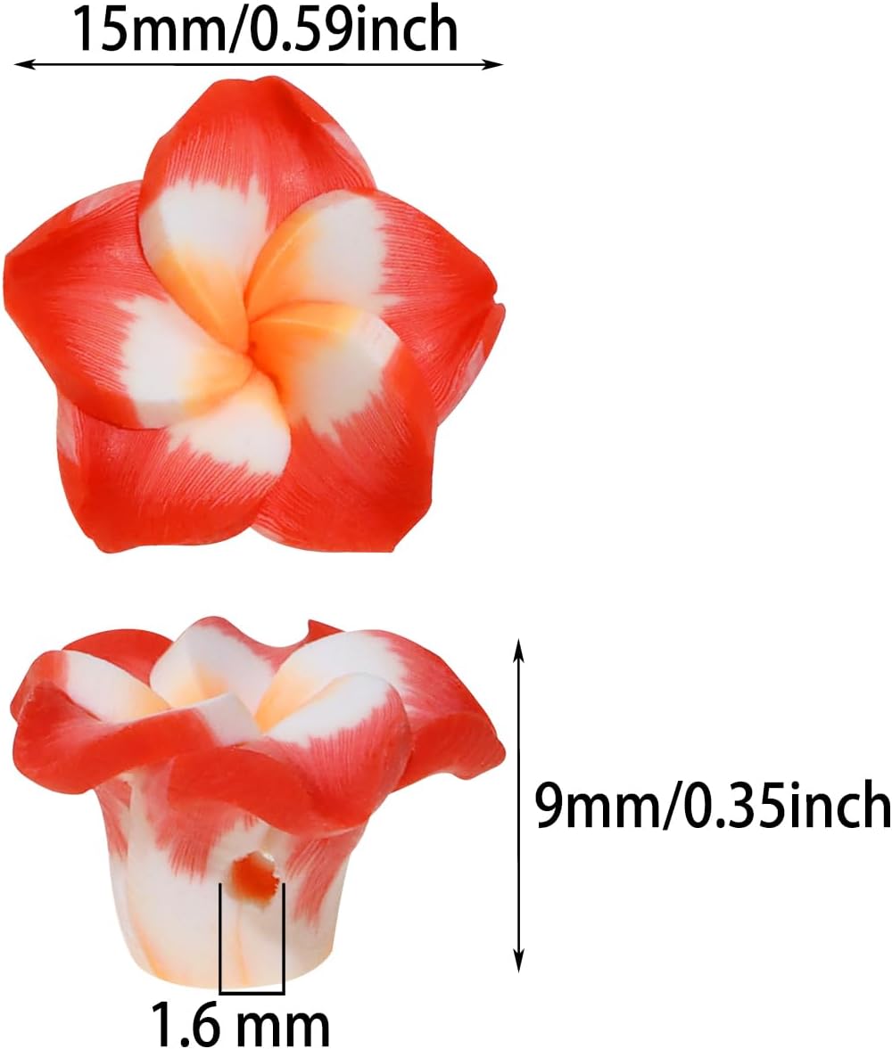 Penta Angel Plumeria Beads 30Pcs Small Polymer Clay Hawaiin Summer Flat Back Handmade 3D Floral Flower Loose Spacer Beads Charms for Earring Necklace Bracelets Jewelry Making(Mixed Color) - Image 2