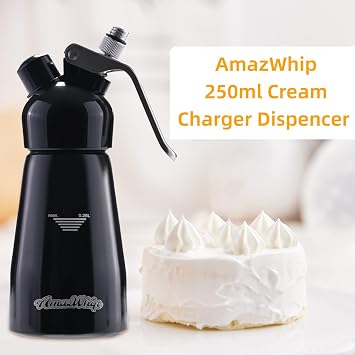 クリームディスペンサー 250ml あらゆる冷たい用途に 丈夫なアルミ合金クリームホイッパー デコレーションノズル3個&クリーニングブラシ1本付き ブラック